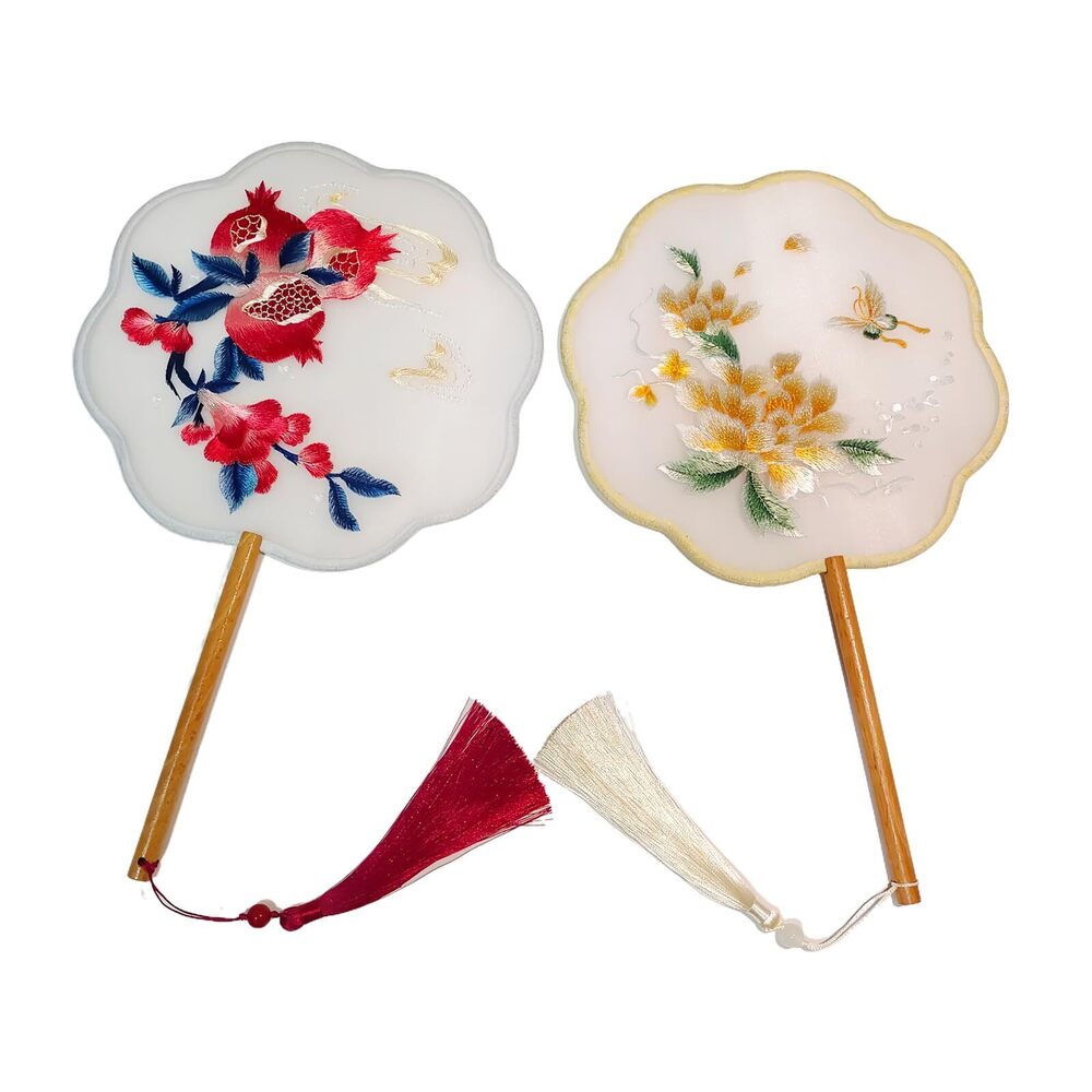 1447 Lady's round hand fan,Two styles kit-Peony and pomegranate flower